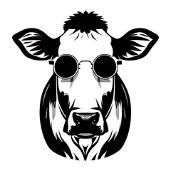 Cow with sunglasses. Cow logo. Vector clip art illustration.