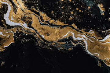 Luxury abstract background liquid black and gold marble texture. Created with Generative AI Technology