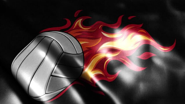 flag of volleyball wirh flames on black background