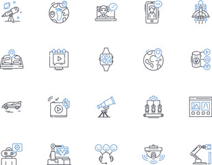 Futuristic Designs line icons collection. Sleek, Innovative, Chic, Advanced, Dynamic, Forward-thinking, Futuristic vector and linear illustration. Visionary,Minimalistic,Ultra-modern outline signs set