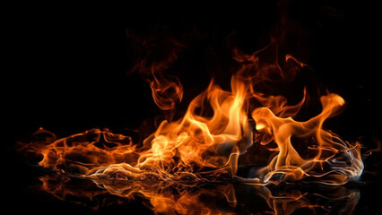 Fototapeta premium Fire flames on black background. Generative AI