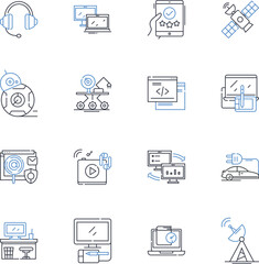 Apps industry line icons collection. Innovation, Mobile, Gaming, Productivity, Accessibility, Social, E-commerce vector and linear illustration. Entertainment,Utility,Integration outline signs set
