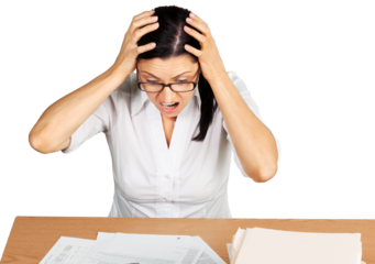 Portrait of a Screaming Businesswoman with Financial Figures