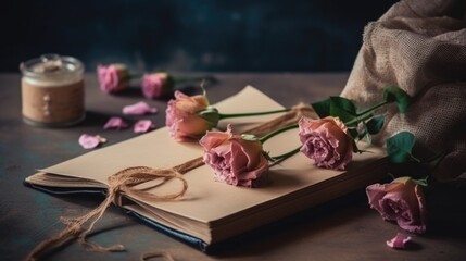 Flowers and book for Mother's Day, Valentine Day, Generative AI, Generative, AI