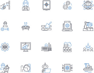 Telecommunications line icons collection. Convergence, Connectivity, Bandwidth, Broadband, Data, Fiber, Landline vector and linear illustration. Mobile,Nerk,Wireless outline signs set