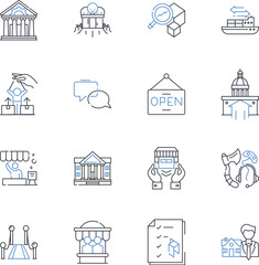 Settlement line icons collection. Compromise, Agreement, Resolution, Payoff, Conclusion, Compensation, Treaty vector and linear illustration. Dispute,Reparation,Accord outline signs set