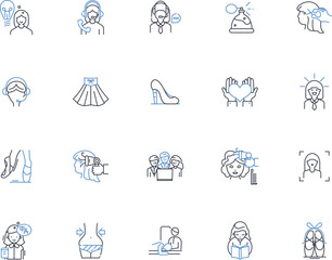 Naklejka premium Cousin line icons collection. Family, Relationship, Bond, Blood, Friendship, Support, Connection vector and linear illustration. Loyalty,Memories,Fun outline signs set