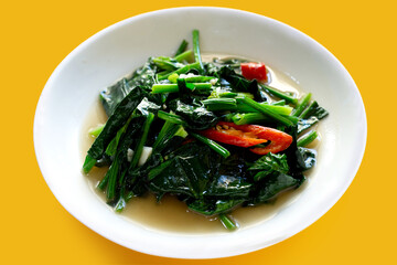 Spinach stir-fry with garlic. Asian food