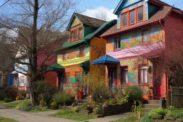 Obraz premium Folk art-inspired blocks in vibrant spring colors