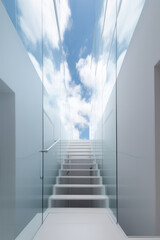 Modern staircase direct leading to the sky with white clouds.