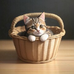 Fototapeta na wymiar A cute stripped cat sitting in a basket AI generated 