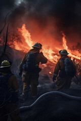 Firefighters put out a fire in a burning mountain.