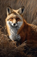 Fototapeta premium Red fox on the prairie Generative Ai