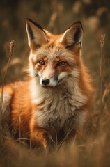 Fototapeta premium Red fox on the prairie Generative Ai