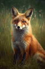Obraz premium Red fox on the prairie Generative Ai