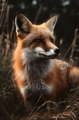 Obraz premium Red fox on the prairie Generative Ai