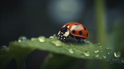 Ladybug standing on the grass. Generative AI.