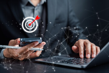 Businessman focus to business target planning development leadership and customer target group, investment growth and success development, achivement, goal, strategy, finance concept.