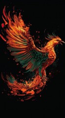 The fiery phoenix is shown in bright red and orange Generative Ai