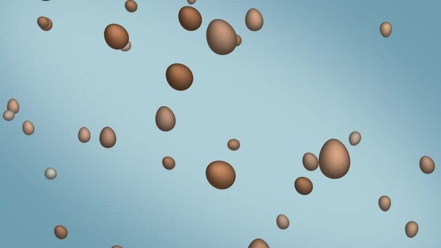 Falling eggs, natural brown eggshells 3D particles, seamless loop