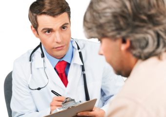 Portrait of a Young Doctor Talking with Mature Patient