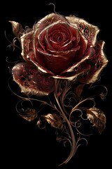 The red rose has gold leaves and petals Generative Ai