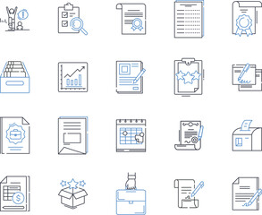 Filing system line icons collection. Organization, Efficiency, Alphabetical, Chronological, Categorize, Index, Label vector and linear illustration. Order,Systematic,Accessible outline signs set