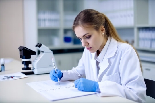 Female doctor doing analysis in a laboratory. High quality generative ai