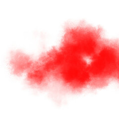 Red color powder explosion isolated on transparent background. Royalty high-quality free stock PNG image of Pink powder explosion. Colorful dust explode. Paint Holi, red dust particles splash