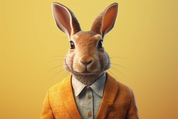 Anthropomorphic bunny dressed in a suit like a businessman. business concept. AI generated, human enhanced