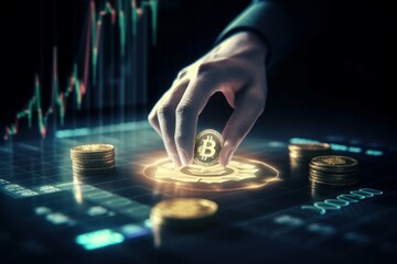 Cryptocurrency Bitcoin. Investing in virtual assets. AI generated, human enhanced