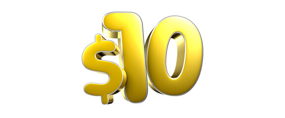 10 dollar figure gold 3D illustration. Advertising signs. Product design. Product sales.