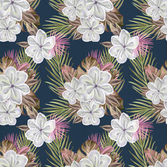 Seamless Repeating Bright Tropical Floral Pattern 