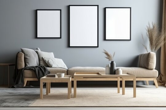 Mockup modern minimalist interior. Cold tones. AI generated, human enhanced