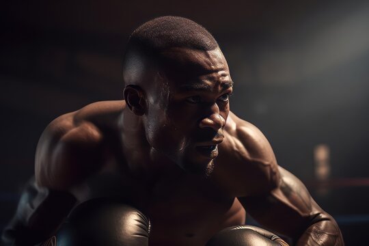 Intense Boxer in Ring, AI Generated