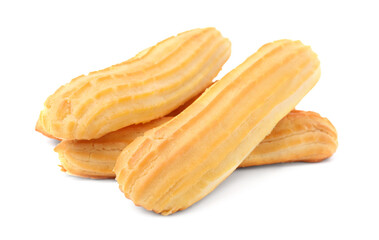 Three fresh delicious eclairs isolated on white