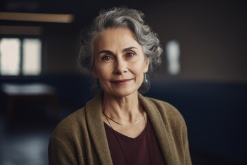 Portrait of beautiful senior woman looking at camera and smiling while standing indoors