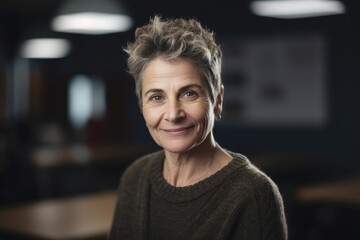 Portrait of smiling senior businesswoman standing in office looking at camera