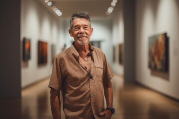 Fototapeta premium Portrait of a senior man looking at camera in an art gallery