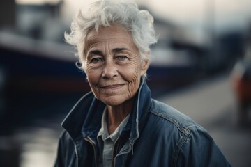 Portrait of an elderly woman on the background of the sea.