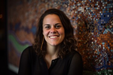 Fototapeta premium Portrait of smiling young woman sitting at bar counter in a nightclub
