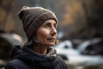 Portrait of a beautiful middle-aged woman in the forest.