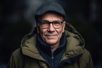 Obraz premium Portrait of an elderly man wearing a cap and coat with glasses