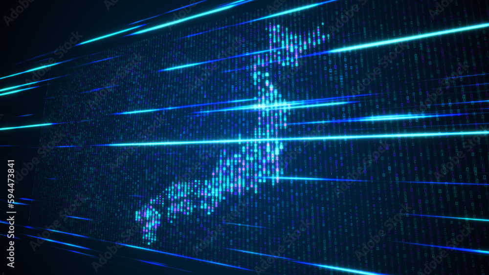 Poster abstract futuristic blue shinny binary digital number mosaic grid map of japan perspective view with