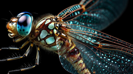 Close up portrait of a male green striped darner dragonfly
