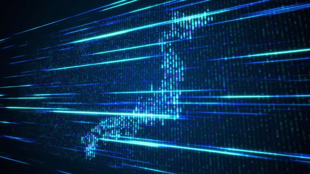 Abstract Futuristic Blue Shinny Binary Digital Number Mosaic Grid Map Of Japan Perspective Motion View With Horizontal Light Streaks, 5-15 Sec Seamless Loop
