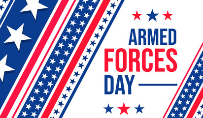 Modern Armed Forces Day patriotic banner design with colorful star shapes and typography. American armed forces day concept backdrop