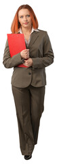 Businesswoman Walking And Holding Clipboard - Isolated
