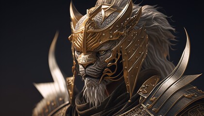 golden tiger warrior, digital art illustration, Generative AI