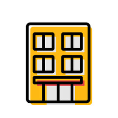 yellow hotel building construction icon vector illustration